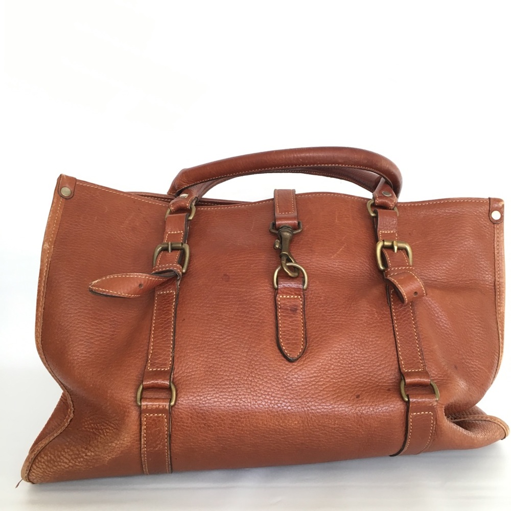 Large Camel Livenger pebbled leather tote bag